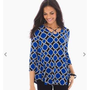 Chico’s Modern Montage Caged Top Blue Women’s Medium Blue 3/4 Sleeve Stretch